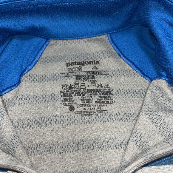 Patagonia Shirt Mens Large Blue Striped Capilene 3 Midweight Zip-Neck Baselayer - Picture 3 of 7